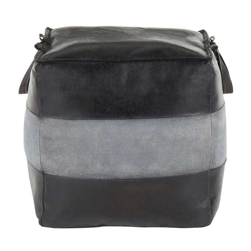 Carbon Loft Najah Industrial Pouf Ottoman in Leather and Canvas