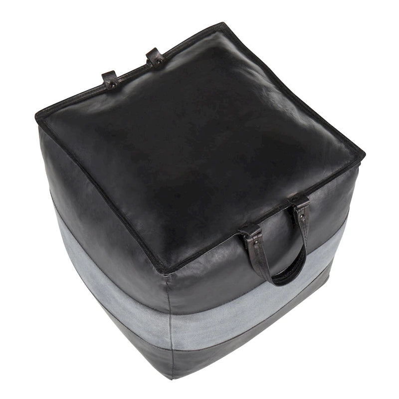 Carbon Loft Najah Industrial Pouf Ottoman in Leather and Canvas