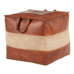 Carbon Loft Najah Industrial Pouf Ottoman in Leather and Canvas