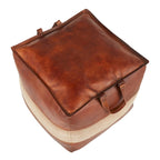Carbon Loft Najah Industrial Pouf Ottoman in Leather and Canvas