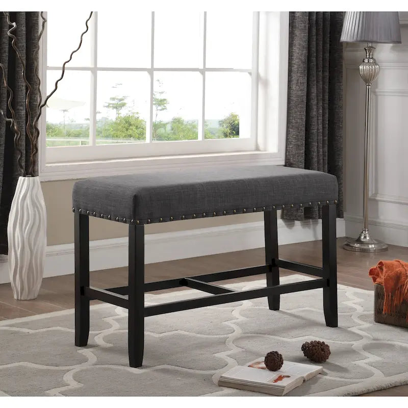 Roundhill Furniture Biony Blue Fabric Pub-Height 25.5 Dining Bench with Nailhead Trim