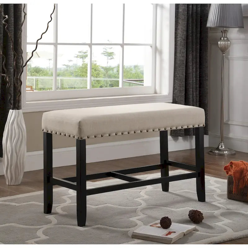 Roundhill Furniture Biony Blue Fabric Pub-Height 25.5 Dining Bench with Nailhead Trim