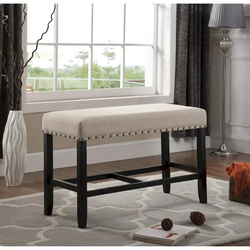 Roundhill Furniture Biony Blue Fabric Pub-Height 25.5 Dining Bench with Nailhead Trim