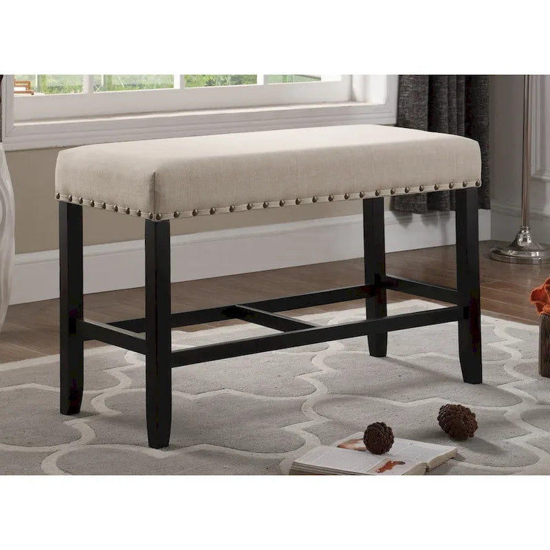 Roundhill Furniture Biony Blue Fabric Pub-Height 25.5 Dining Bench with Nailhead Trim