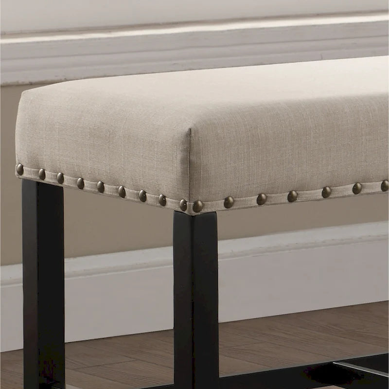 Roundhill Furniture Biony Blue Fabric Pub-Height 25.5 Dining Bench with Nailhead Trim