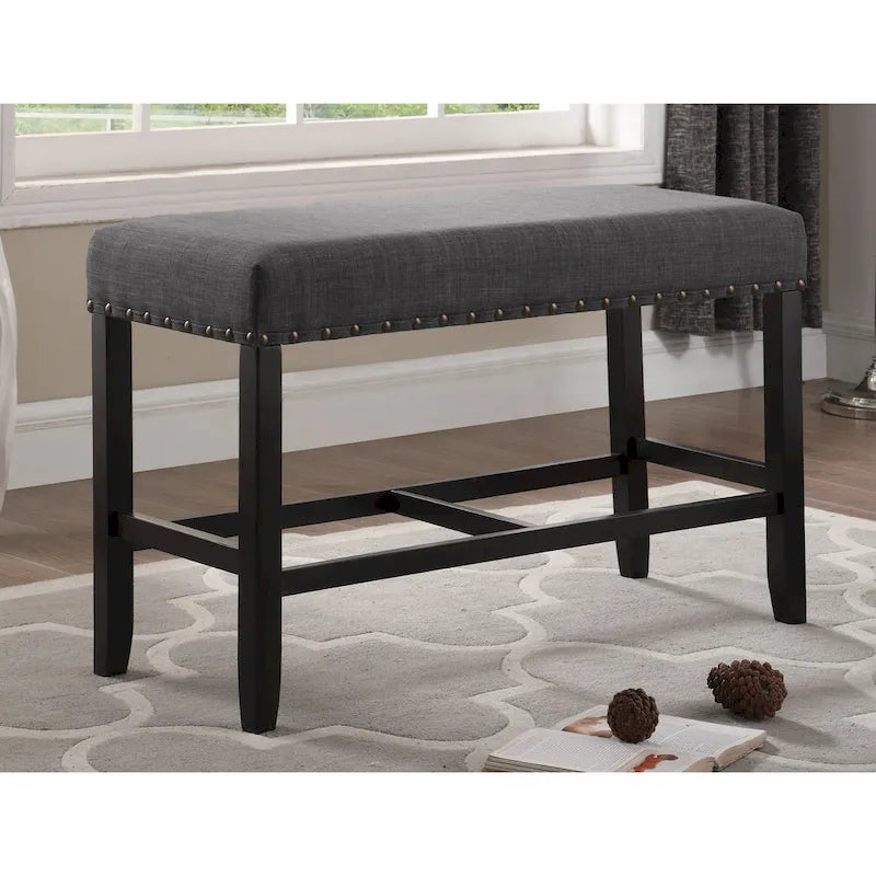 Roundhill Furniture Biony Blue Fabric Pub-Height 25.5 Dining Bench with Nailhead Trim