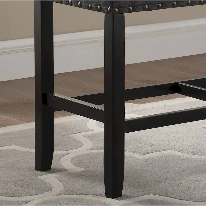 Roundhill Furniture Biony Blue Fabric Pub-Height 25.5 Dining Bench with Nailhead Trim
