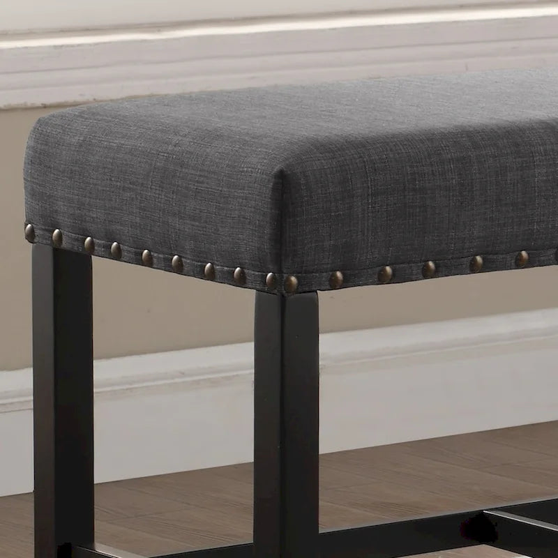 Roundhill Furniture Biony Blue Fabric Pub-Height 25.5 Dining Bench with Nailhead Trim