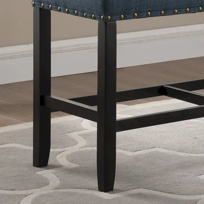 Roundhill Furniture Biony Blue Fabric Pub-Height 25.5 Dining Bench with Nailhead Trim