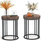 Brown/ Black Wood 2-Tier Round Sofa Side Table for Living Room