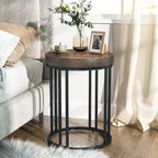 Brown/ Black Wood 2-Tier Round Sofa Side Table for Living Room