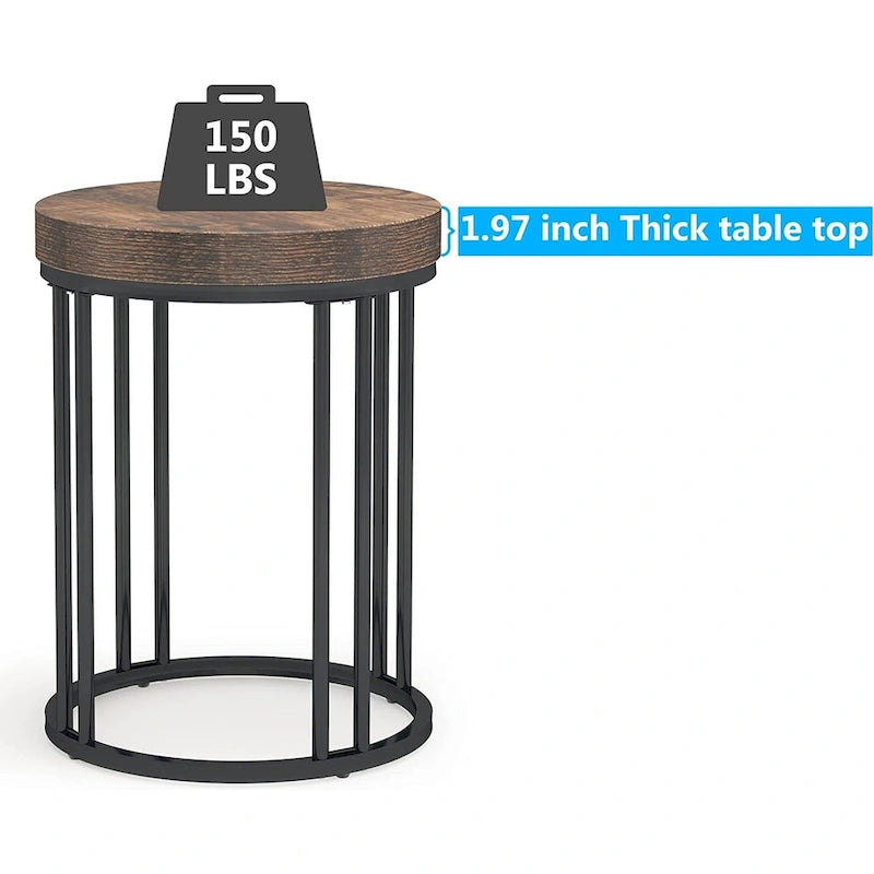 Brown/ Black Wood 2-Tier Round Sofa Side Table for Living Room