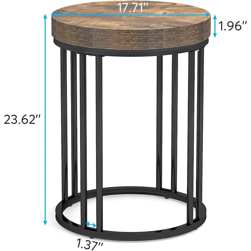 Brown/ Black Wood 2-Tier Round Sofa Side Table for Living Room