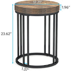 Brown/ Black Wood 2-Tier Round Sofa Side Table for Living Room
