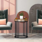 Brown/ Black Wood 2-Tier Round Sofa Side Table for Living Room