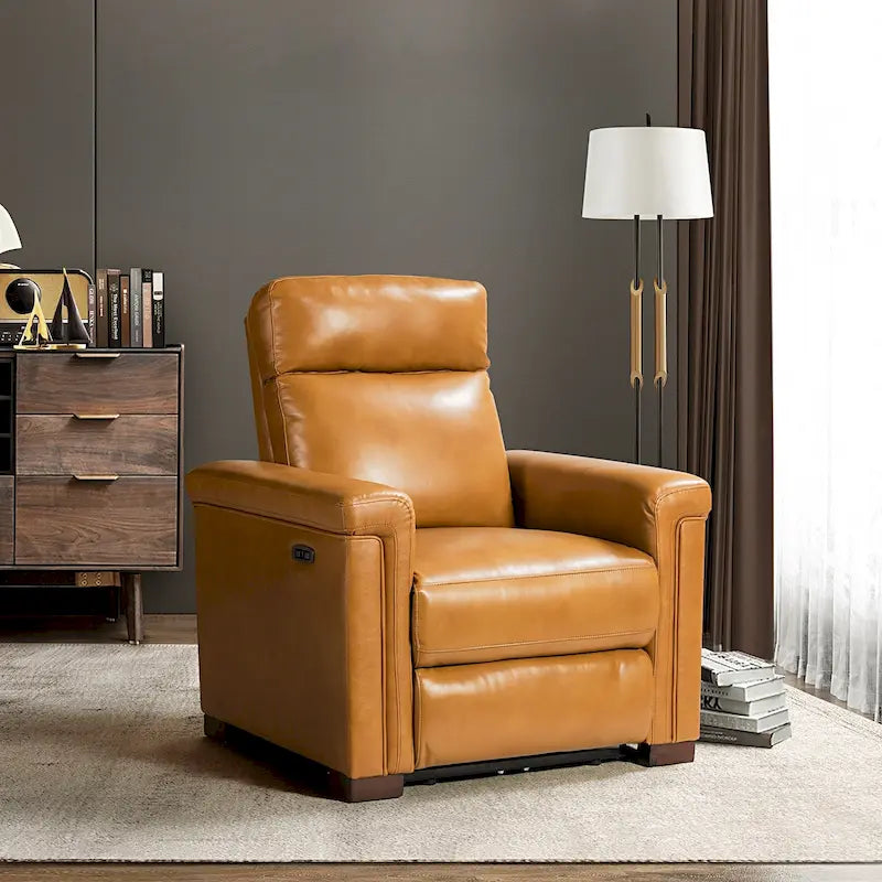 Alicia 34.65 Wide Contemporary Classic Genuine Leather Power Recliner With USB Port