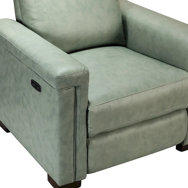 Alicia 34.65 Wide Contemporary Classic Genuine Leather Power Recliner With USB Port