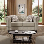Morden Fort Tufted Upholstered Chesterfield set Loveseat, Sofa 2 PCS for Living Room, Fabric, Linen
