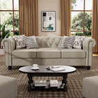 Morden Fort Tufted Upholstered Chesterfield set Loveseat, Sofa 2 PCS for Living Room, Fabric, Linen