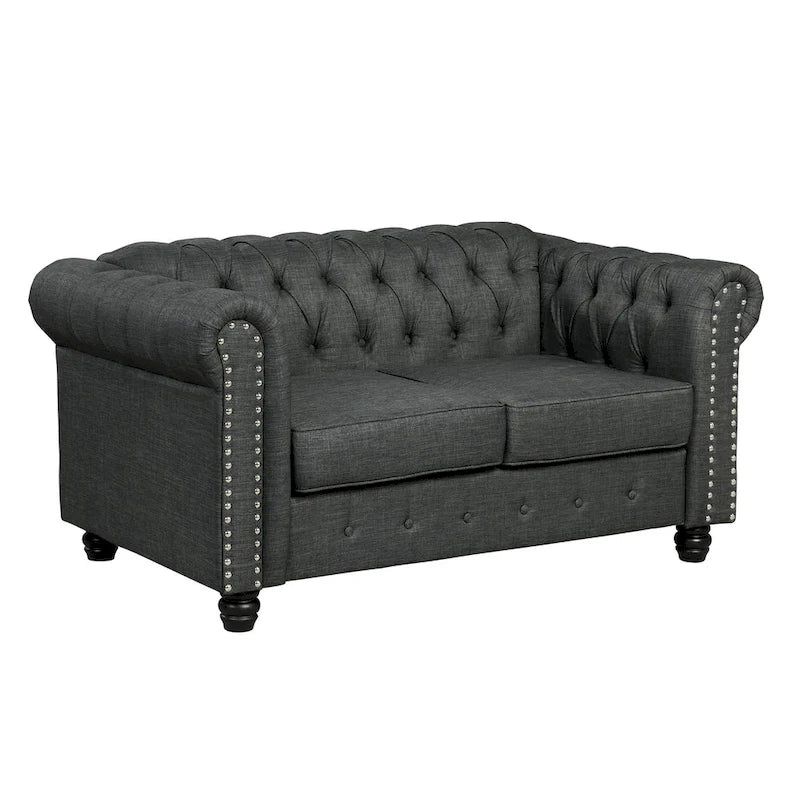 Morden Fort Tufted Upholstered Chesterfield set Loveseat, Sofa 2 PCS for Living Room, Fabric, Linen