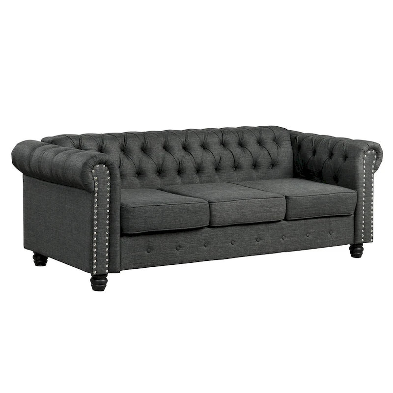Morden Fort Tufted Upholstered Chesterfield set Loveseat, Sofa 2 PCS for Living Room, Fabric, Linen