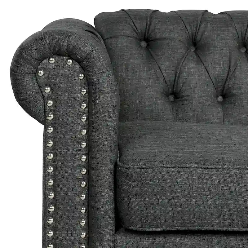 Morden Fort Tufted Upholstered Chesterfield set Loveseat, Sofa 2 PCS for Living Room, Fabric, Linen