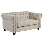 Morden Fort Tufted Upholstered Chesterfield set Loveseat, Sofa 2 PCS for Living Room, Fabric, Linen