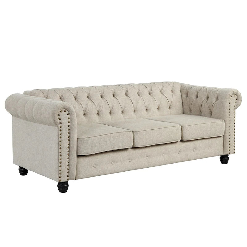Morden Fort Tufted Upholstered Chesterfield set Loveseat, Sofa 2 PCS for Living Room, Fabric, Linen