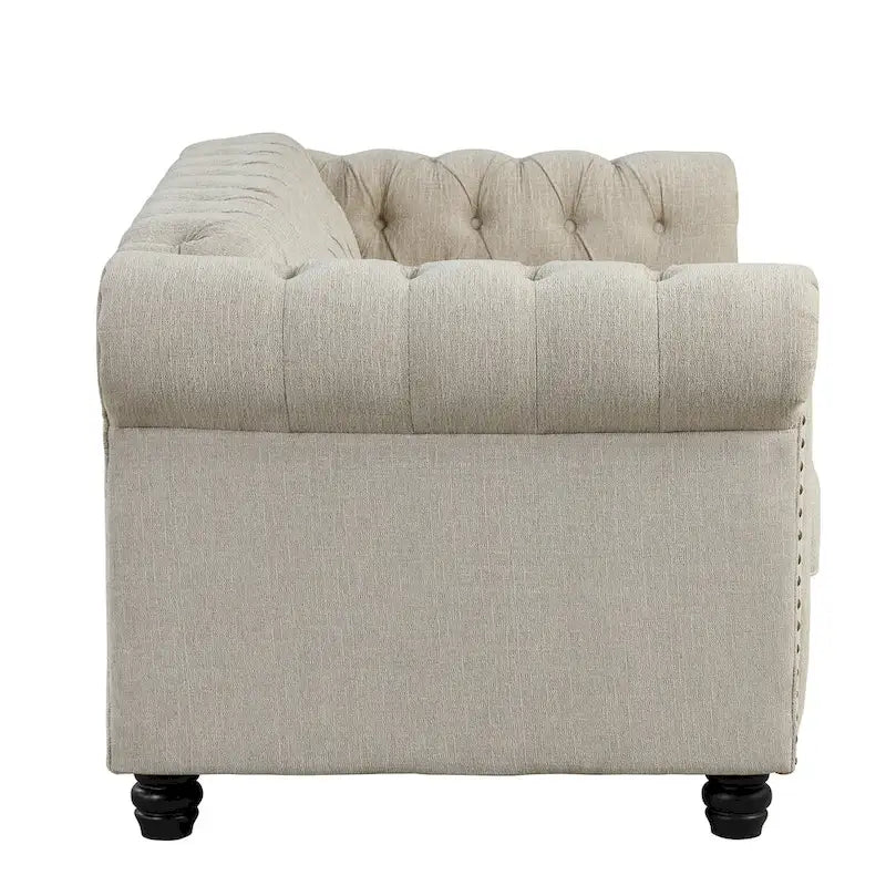 Morden Fort Tufted Upholstered Chesterfield set Loveseat, Sofa 2 PCS for Living Room, Fabric, Linen