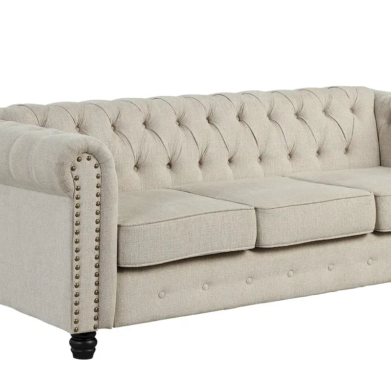 Morden Fort Tufted Upholstered Chesterfield set Loveseat, Sofa 2 PCS for Living Room, Fabric, Linen