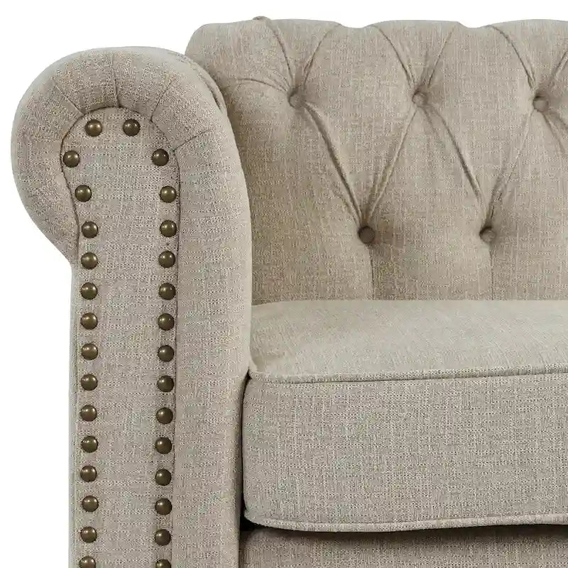 Morden Fort Tufted Upholstered Chesterfield set Loveseat, Sofa 2 PCS for Living Room, Fabric, Linen