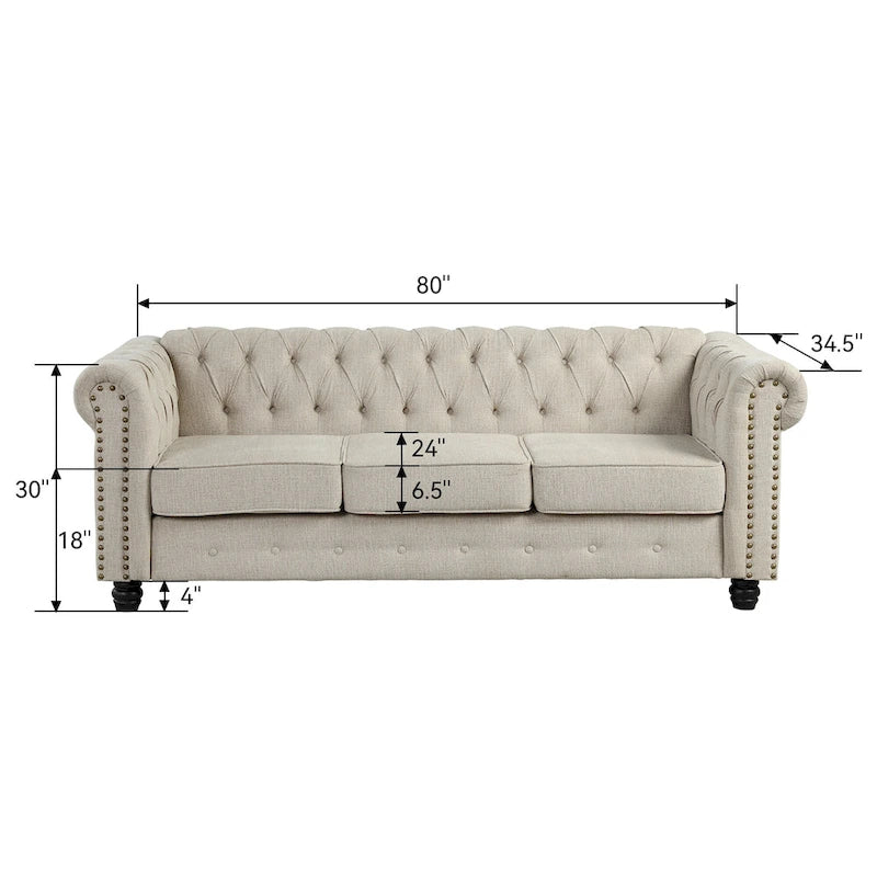 Morden Fort Tufted Upholstered Chesterfield set Loveseat, Sofa 2 PCS for Living Room, Fabric, Linen