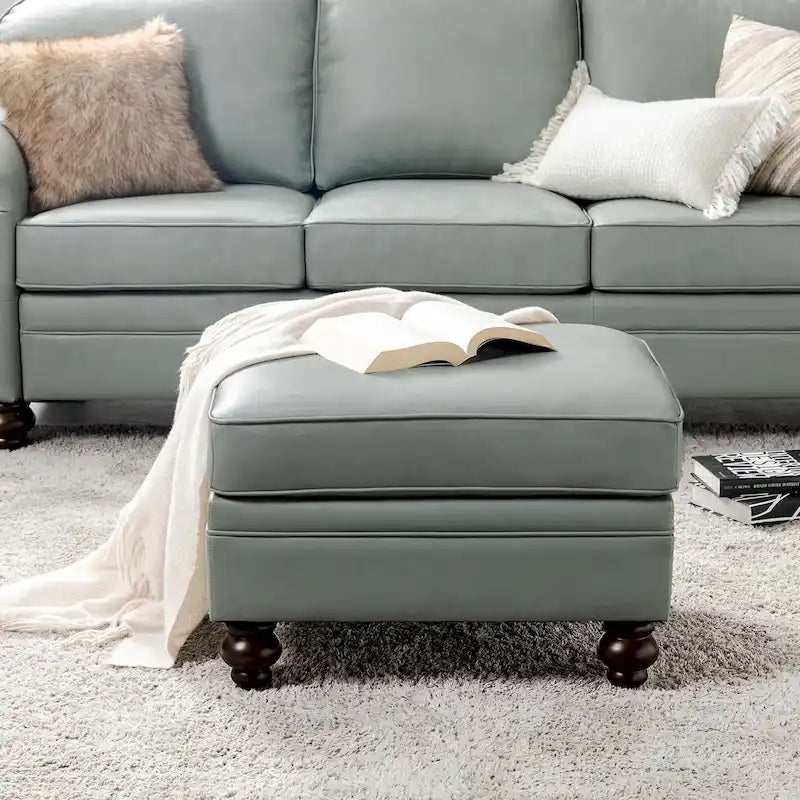 Irene Contemporary Genuine Leather Water Resistant Ottoman by HULALA HOME