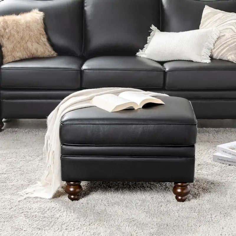 Irene Contemporary Genuine Leather Water Resistant Ottoman by HULALA HOME