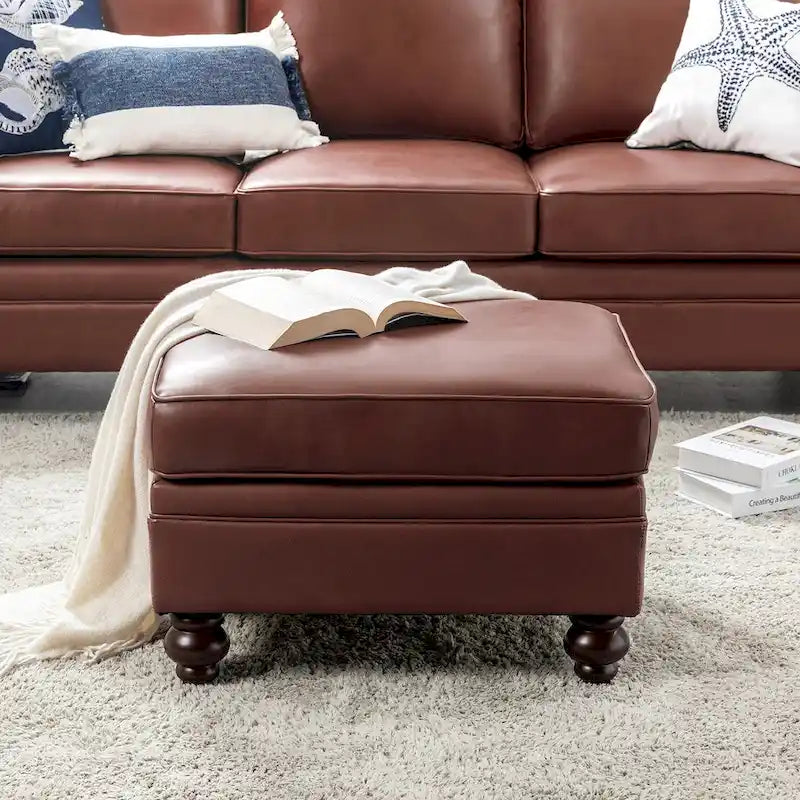 Irene Contemporary Genuine Leather Water Resistant Ottoman by HULALA HOME
