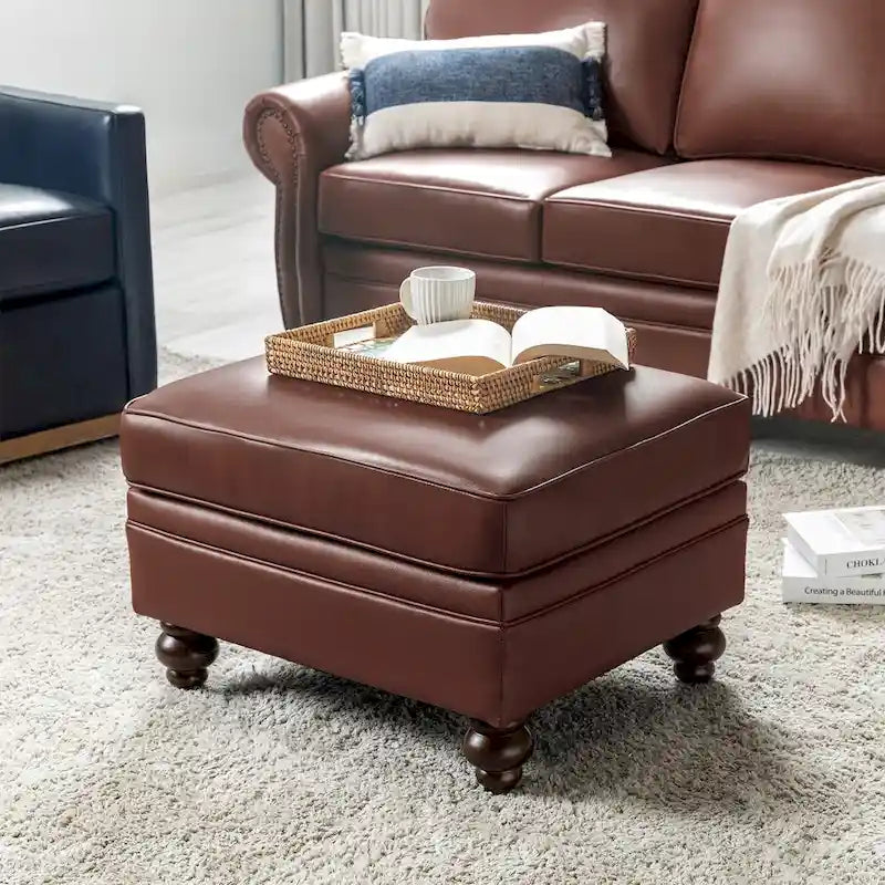 Irene Contemporary Genuine Leather Water Resistant Ottoman by HULALA HOME
