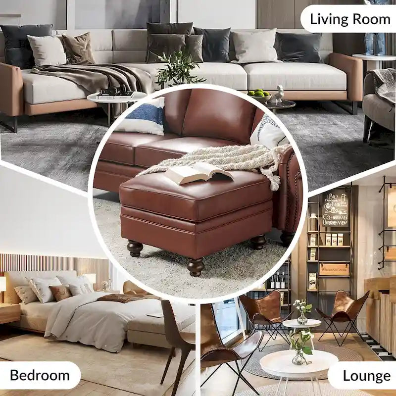 Irene Contemporary Genuine Leather Water Resistant Ottoman by HULALA HOME