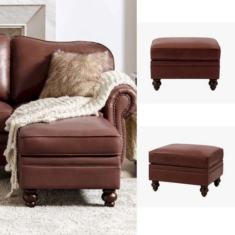Irene Contemporary Genuine Leather Water Resistant Ottoman by HULALA HOME