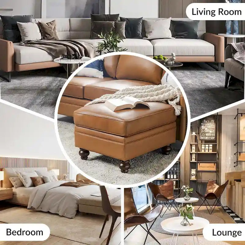 Irene Contemporary Genuine Leather Water Resistant Ottoman by HULALA HOME