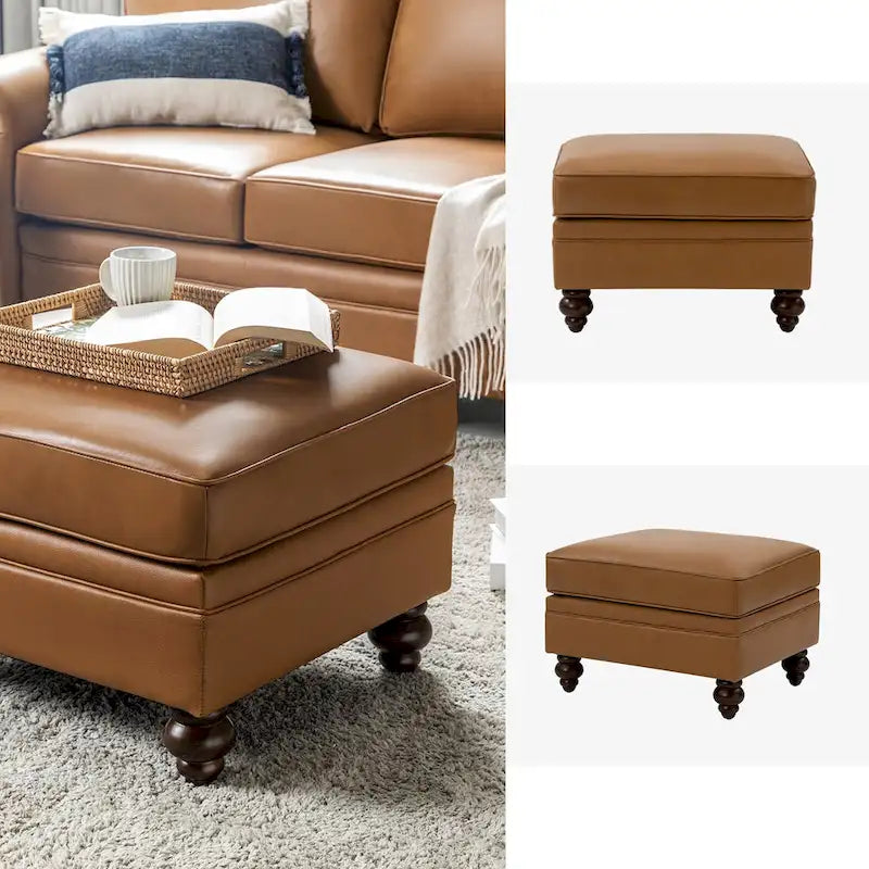 Irene Contemporary Genuine Leather Water Resistant Ottoman by HULALA HOME