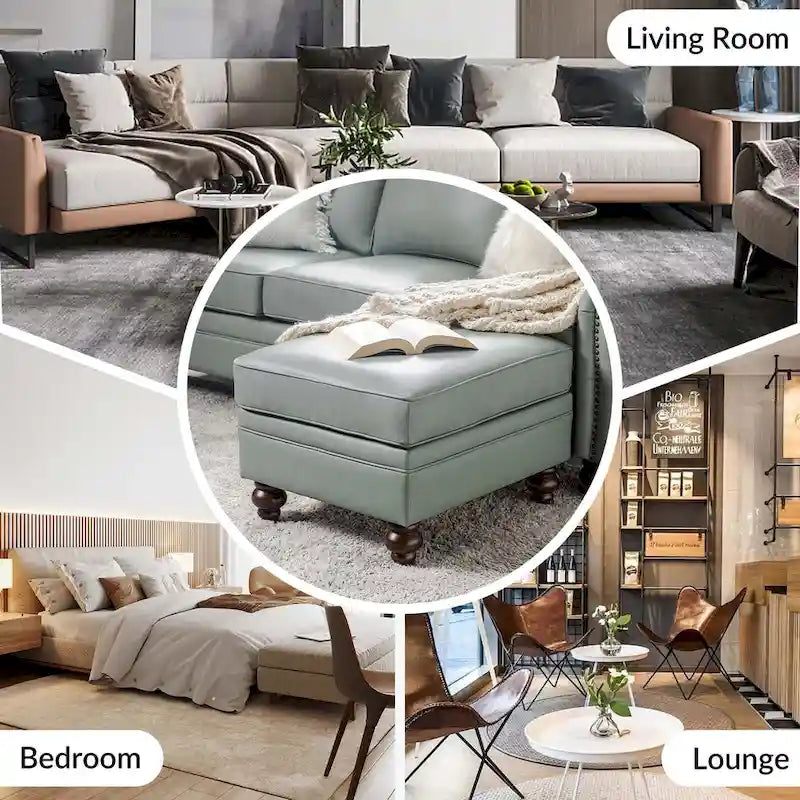 Irene Contemporary Genuine Leather Water Resistant Ottoman by HULALA HOME
