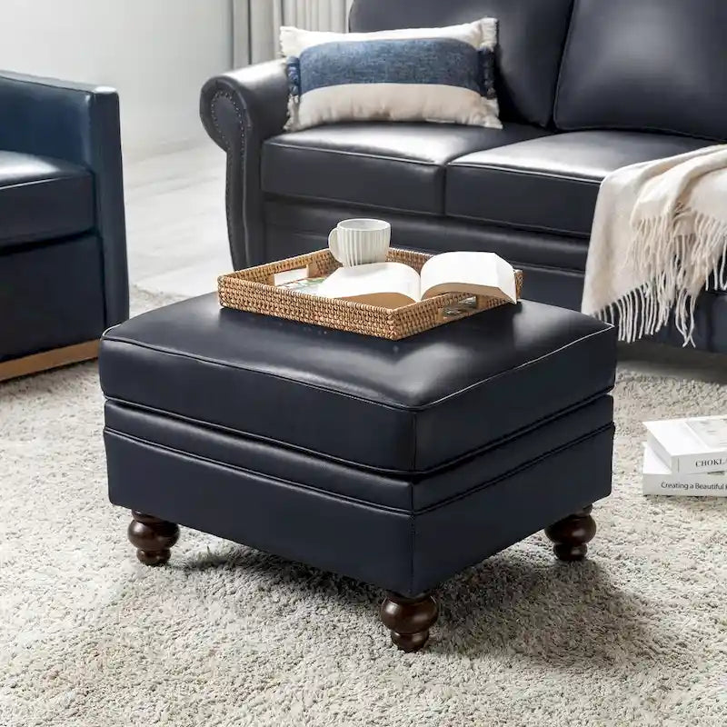 Irene Contemporary Genuine Leather Water Resistant Ottoman by HULALA HOME