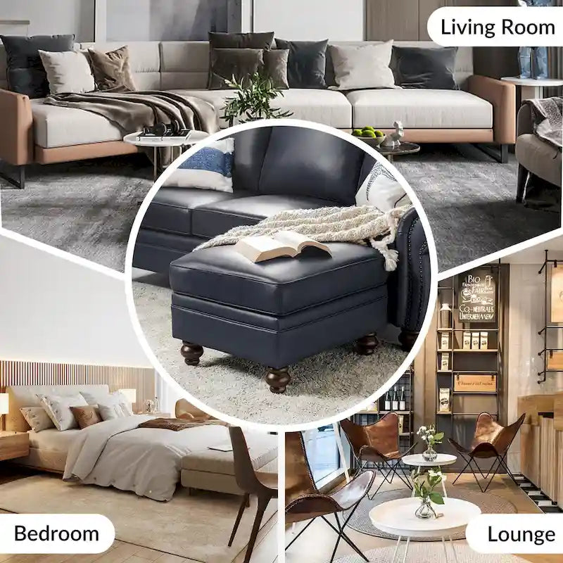Irene Contemporary Genuine Leather Water Resistant Ottoman by HULALA HOME