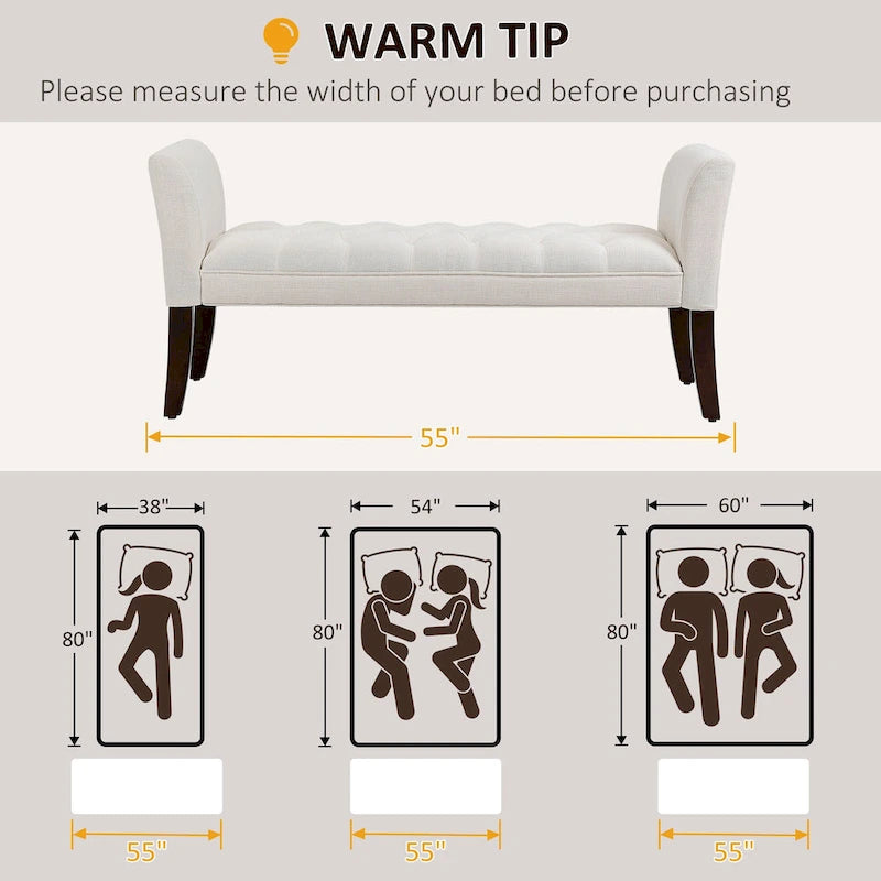 HOMCOM End of Bed Bench with Button Tufted Design, Upholstered Bench