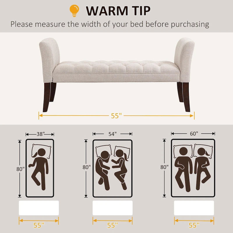 HOMCOM End of Bed Bench with Button Tufted Design, Upholstered Bench