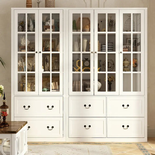 78.7 Combo Buffet Bookcase Storage Cabinet Glass Bookshelf Display