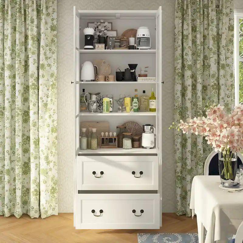 78.7 Combo Buffet Bookcase Storage Cabinet Glass Bookshelf Display