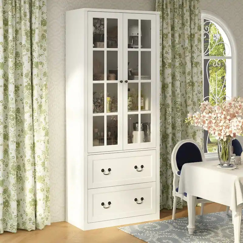 78.7 Combo Buffet Bookcase Storage Cabinet Glass Bookshelf Display