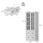 78.7 Combo Buffet Bookcase Storage Cabinet Glass Bookshelf Display