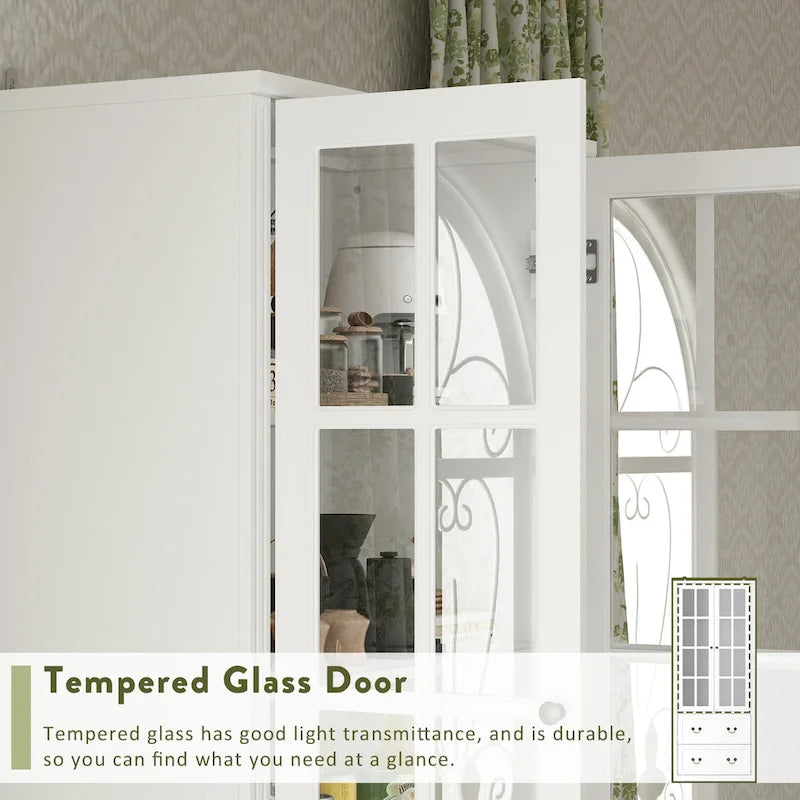 78.7 Combo Buffet Bookcase Storage Cabinet Glass Bookshelf Display